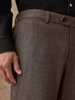 Next Marron - Pantalon élégant en coton brossé texturé coupe classique Clearance