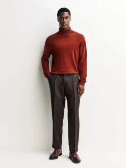 Next Marron - Pantalons élégants texturés et fuselés coupe standard avec laine Outlet