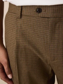 Next Marron à petit motif pied-de-poule - Slim Fit (Slim Fit) - Pantalons texturés élégants New
