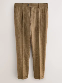 Next Marron à petit motif pied-de-poule - Slim Fit (Slim Fit) - Pantalons texturés élégants New