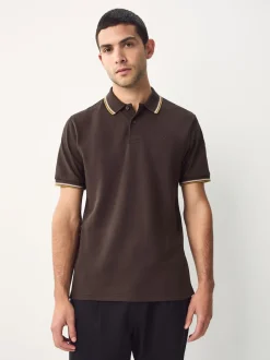 Next - Polo coupe classique à manches courtes et liserés Marron Hot