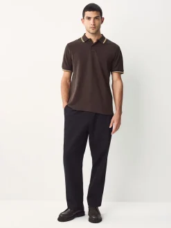 Next - Polo coupe classique à manches courtes et liserés Marron Hot