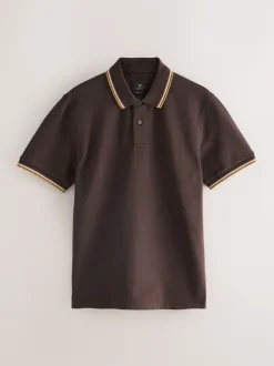 Next - Polo coupe classique à manches courtes et liserés Marron Hot