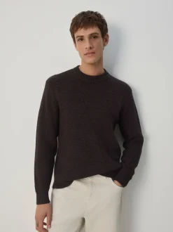 Next Marron - Pull Col rond Texture Coupe classique Best