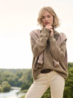 Superdry Marron - Pull à Col montant à Motif Fair Isle