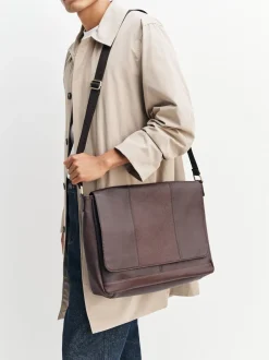 Next Marron - Signature Leather Messenger Bag Discount