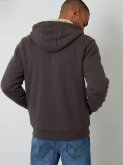 Threadbare Marron - Sweat à capuche zippé doublé de peau de mouton Clearance