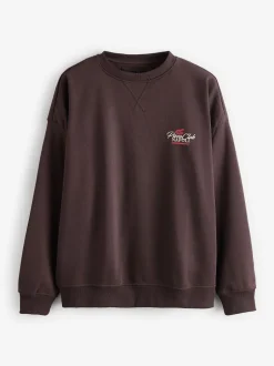 Threadbare Marron - Sweat-shirt décontracté à imprimé graphique et col rond New