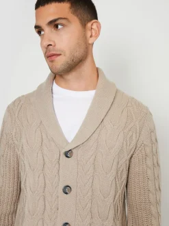 Threadbare Marron - Cable Knit Shawl Collar Cardigan With Wool Best
