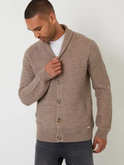 Threadbare Marron - Châle Col tricoté Cardigan Sale