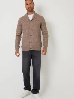 Threadbare Marron - Châle Col tricoté Cardigan Sale