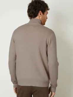 Threadbare - zippé en maille col cheminée Cardigan Marron Discount