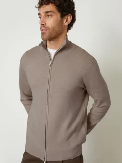 Threadbare - zippé en maille col cheminée Cardigan Marron Discount