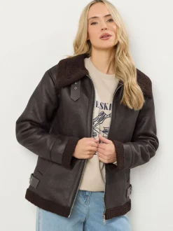 Long Tall Sally Marron - Veste aviateur à coutures fuselées Discount