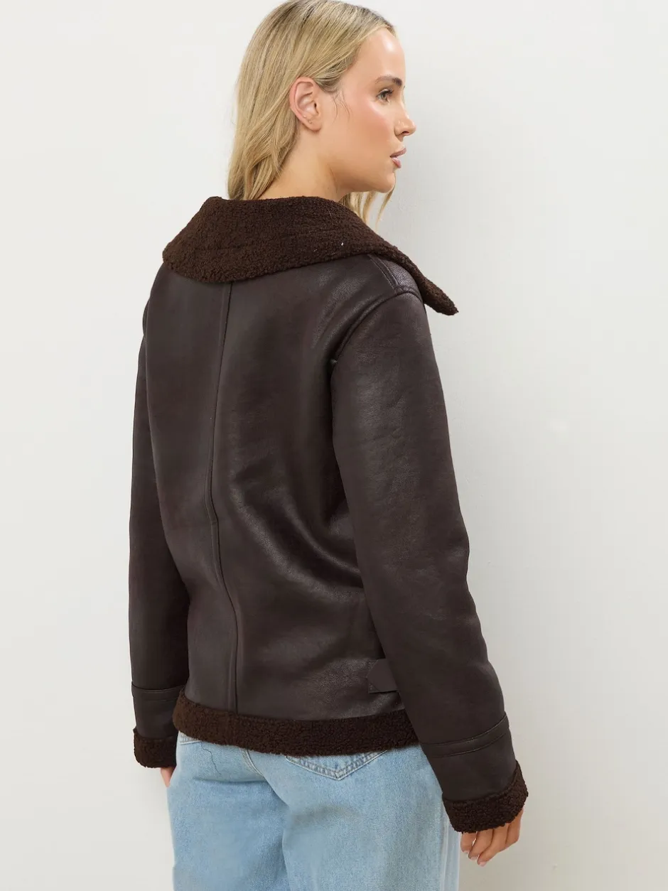 Long Tall Sally Marron - Veste aviateur à coutures fuselées Discount