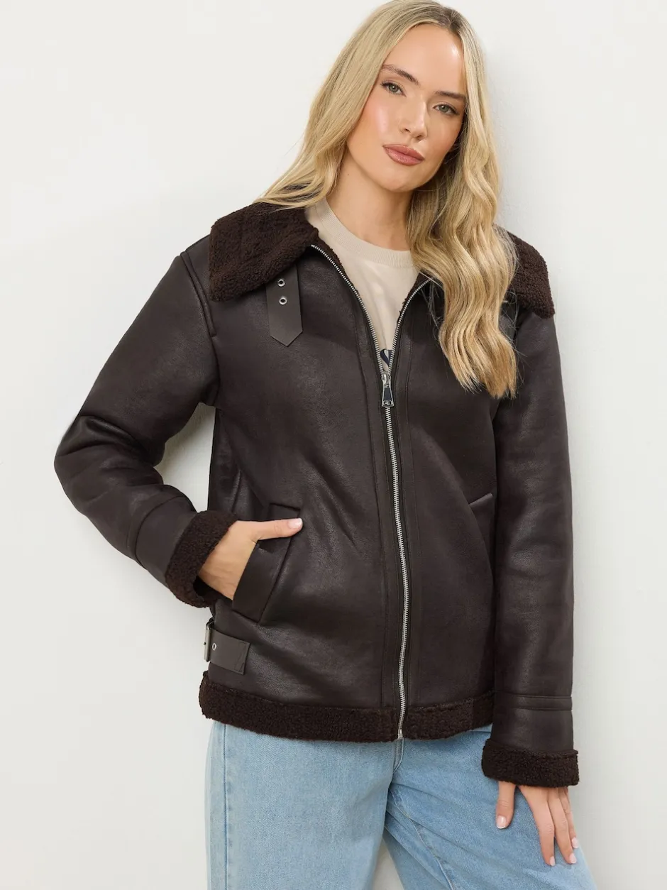 Long Tall Sally Marron - Veste aviateur à coutures fuselées Discount