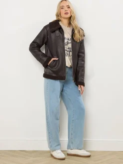 Long Tall Sally Marron - Veste aviateur à coutures fuselées Discount