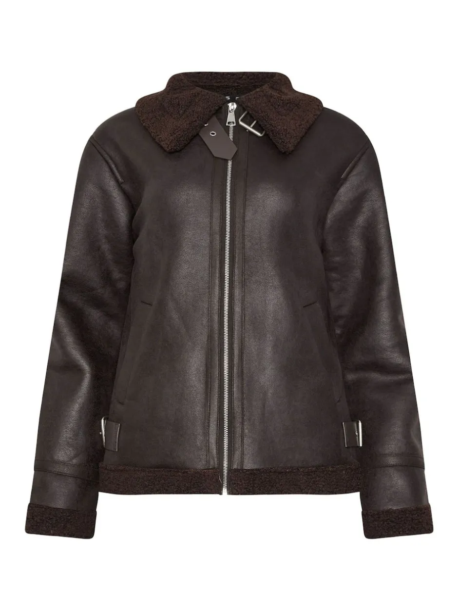 Long Tall Sally Marron - Veste aviateur à coutures fuselées Discount