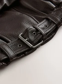 Nothing Ordinary Marron - Veste de motard à col entonnoir en similicuir Online