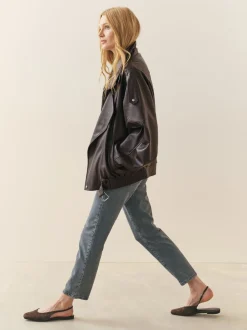 Nothing Ordinary Marron - Veste de motard à col entonnoir en similicuir Online