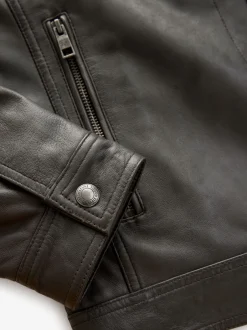 Next Marron - Veste en cuir Signatures à quatre poches doublée Borg Sale