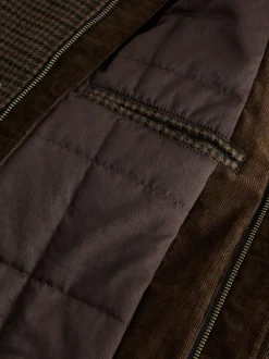 Next Marron - Veste matelassée en laine Blend à col en velours côtelé et dents de poule Sale