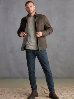 Next Marron - Veste motard Signature en cuir à quatre poches Clearance