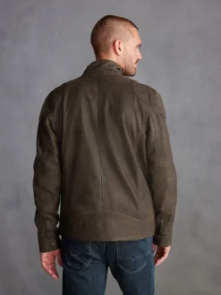 Next Marron - Veste motard Signature en cuir à quatre poches Clearance