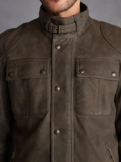 Next Marron - Veste motard Signature en cuir à quatre poches Clearance