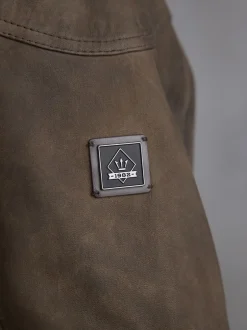 Next Marron - Veste motard Signature en cuir à quatre poches Clearance