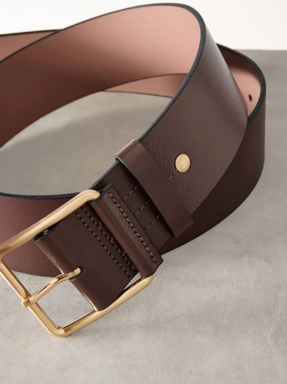 Next Marron café - Large ceinture en cuir N. Premium Made In Italy