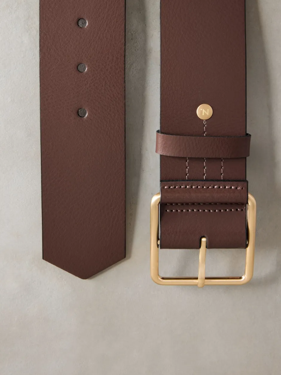 Next Marron café - Large ceinture en cuir N. Premium Made In Italy