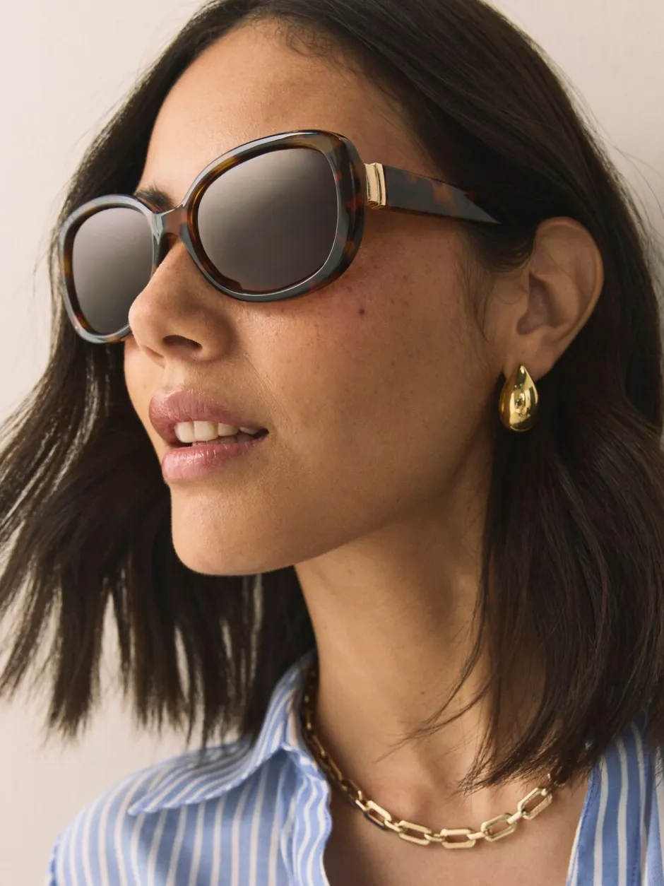 Next Marron écaille de tortue - Lunettes de soleil cache-cœur carrées Outlet