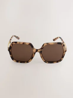 Next Marron écaille de tortue - Lunettes de soleil à bras chaîne carré Discount