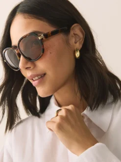 Next Marron écaille de tortue - Lunettes de soleil carrées New