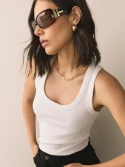 Next Marron écaille de tortue - Lunettes de soleil enveloppantes New