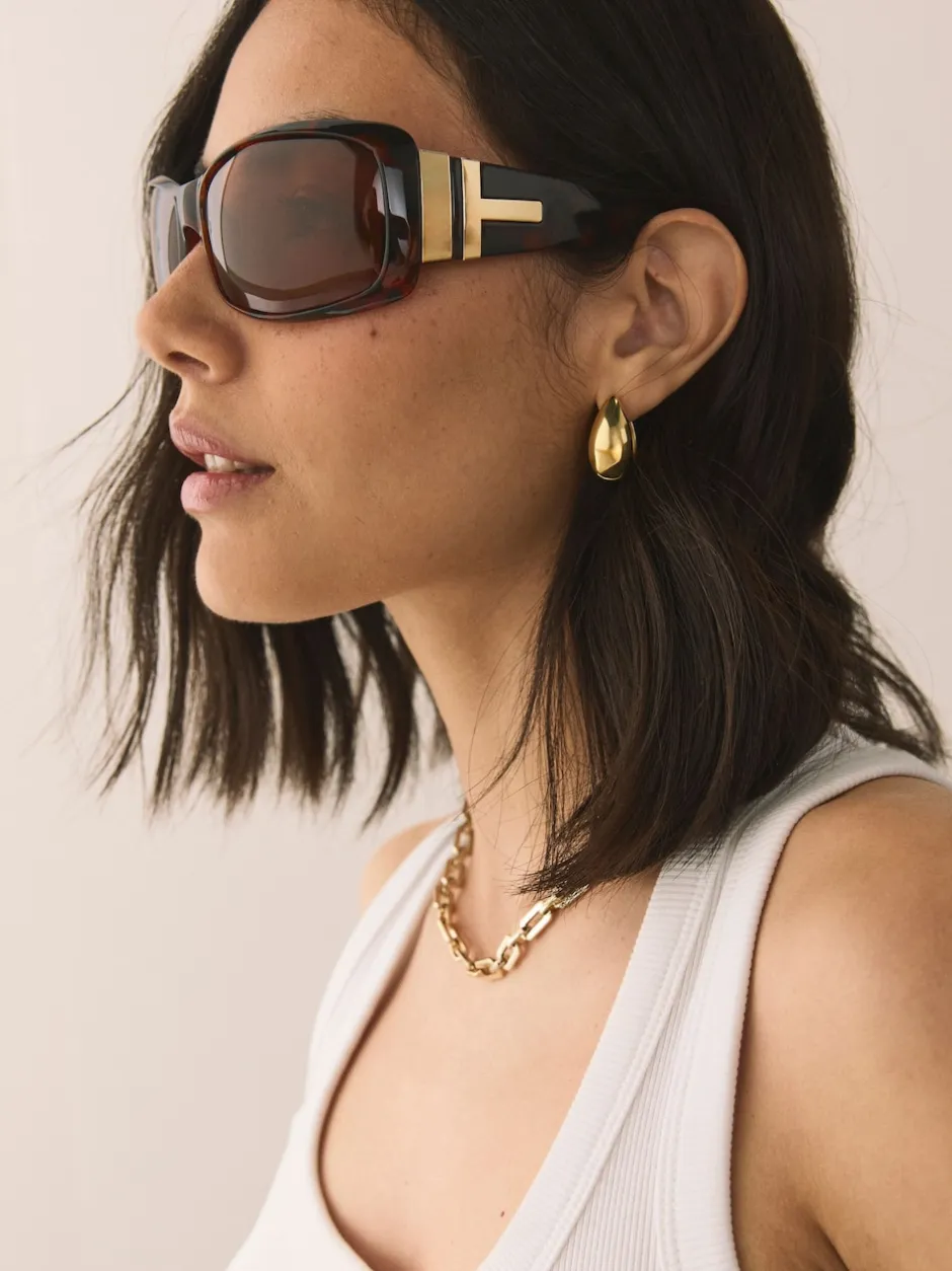 Next Marron écaille de tortue - Lunettes de soleil enveloppantes New