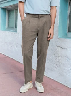 Next Marron champignon - Pantalon élégant aspect lin avec cordon de serrage interne Best