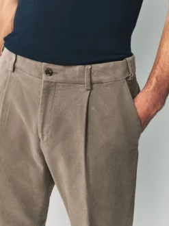 Next Marron champignon - Pantalon chino en tissu italien Emmetex Moleskin en tissu italien coupe classique Discount