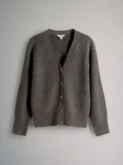 The Set Marron chiné/Crème - lot de 2 cardigans en maille côtelée épaisses avec laine Clearance