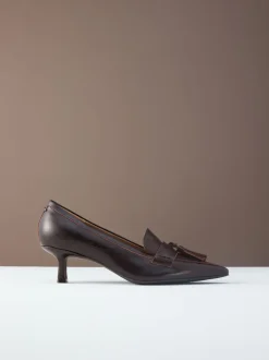 Next Marron choco - Cuir haut de gamme avec mocassins à talons à glands Motionflex à bout pointu Clearance