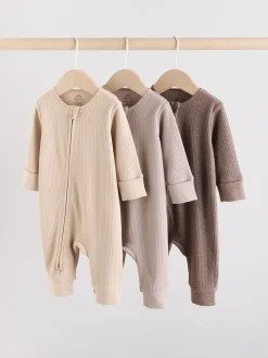 Next Marron chocolat - 3 Pack Baby Sleepsuits (0mths-3yrs) New