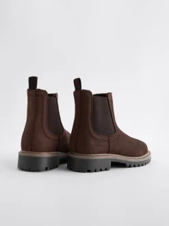 Next Marron chocolat - Bottes Chelsea en cuir à doublure chaude Sale