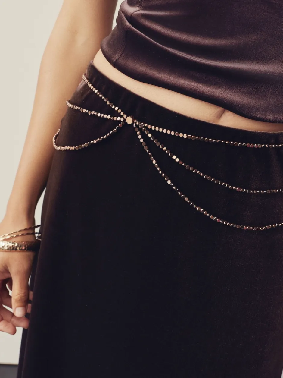 Next Marron chocolat - Ceinture Skinny métallisée à perles étagées New