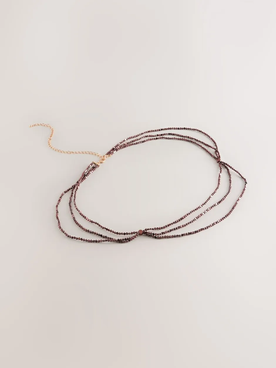 Next Marron chocolat - Ceinture Skinny métallisée à perles étagées New