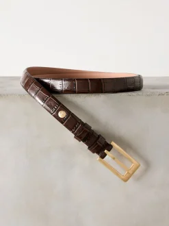 Next Marron chocolat - Ceinture N. Premium Made In Italie en Cuir effet croco New