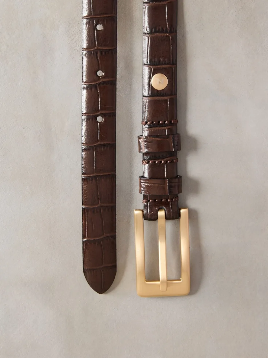 Next Marron chocolat - Ceinture N. Premium Made In Italie en Cuir effet croco New