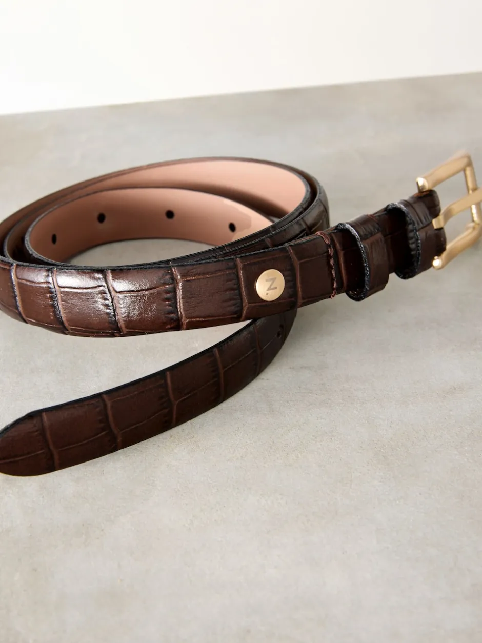 Next Marron chocolat - Ceinture N. Premium Made In Italie en Cuir effet croco New