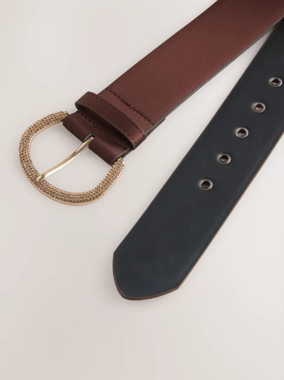 Next Marron chocolat - Ceinture en satin avec boucle en diamant Clearance