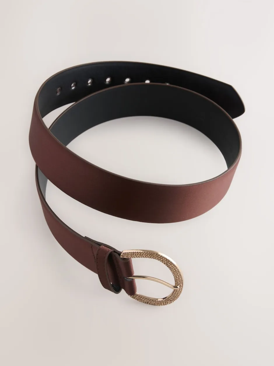 Next Marron chocolat - Ceinture en satin avec boucle en diamant Clearance